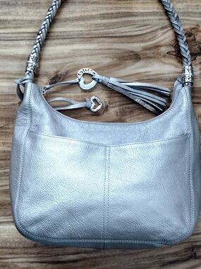 Metallic Silver/Gold/Bronze Leather Hobo with Braided Shoulder Strap
